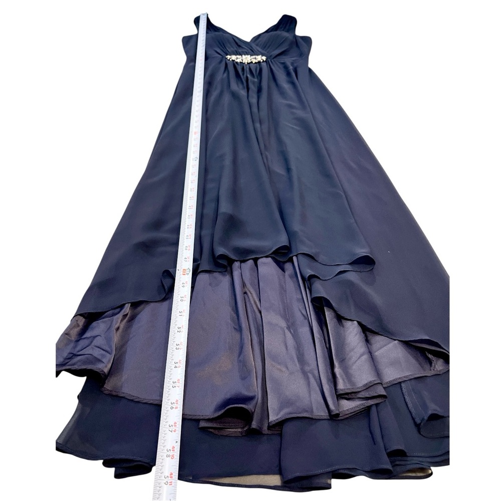 Eliza J High-Low Chiffon Gown V-Neck, Sleeveless, Navy Blue,‎ Size 10 - Picture 9 of 13